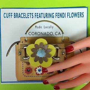Leather Cuff Bracelet Featuring Leather Flower